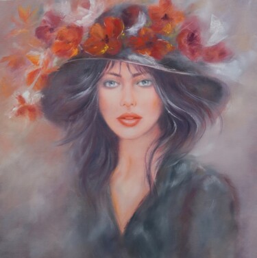 Painting titled "Camilla" by Martine Gregoire, Original Artwork, Oil Mounted on Wood Stretcher frame
