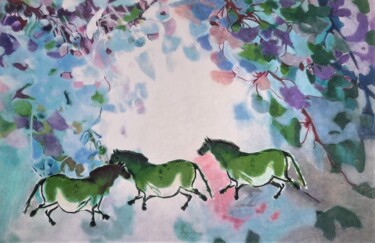Disegno intitolato "Oer pony's" da Martine Jacobs, Opera d'arte originale, Pastello