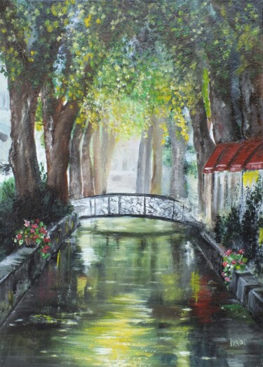 Peinture intitulée "Venise gardoise" par Martine Lacotte, Œuvre d'art originale, Huile