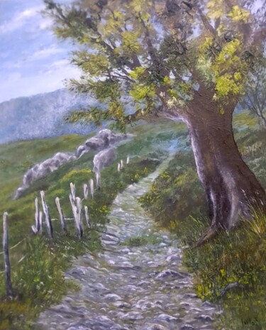 Peinture intitulée "Le long du chemin" par Martine Lacotte, Œuvre d'art originale, Huile