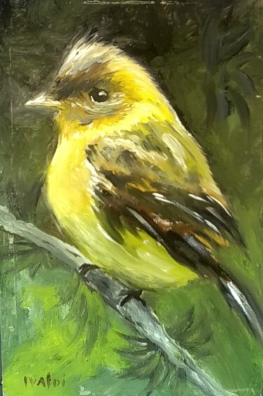 Painting titled "Serin des Canaries" by Martine Lacotte, Original Artwork, Oil