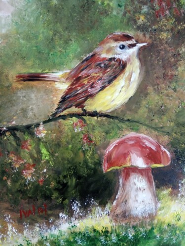 Peinture intitulée "L'oiseau d'automne" par Martine Lacotte, Œuvre d'art originale, Huile