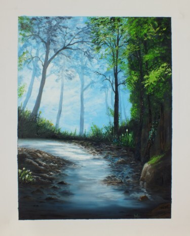 Painting titled "Le chant du ruisseau" by Martine Lacotte, Original Artwork, Oil