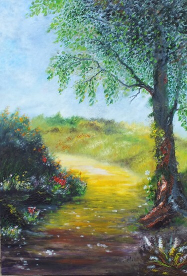 Painting titled "Chemin de Coulorgue…" by Martine Lacotte, Original Artwork, Oil