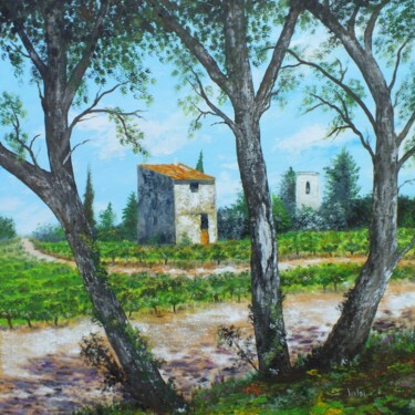 Painting titled "Chant des Cigales" by Martine Lacotte, Original Artwork, Oil