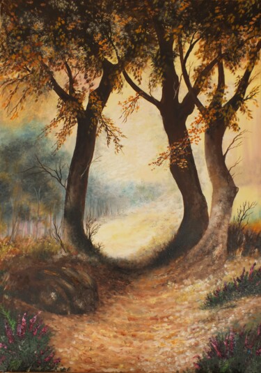 Painting titled "Lyre des Sous-Bois" by Martine Lacotte, Original Artwork, Oil