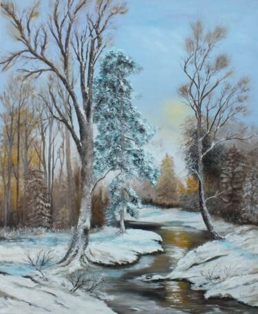 Painting titled "Nature endormie" by Martine Lacotte, Original Artwork, Oil