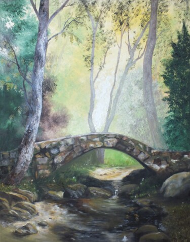 Peinture intitulée "Le petit pont de pi…" par Martine Lacotte, Œuvre d'art originale, Huile
