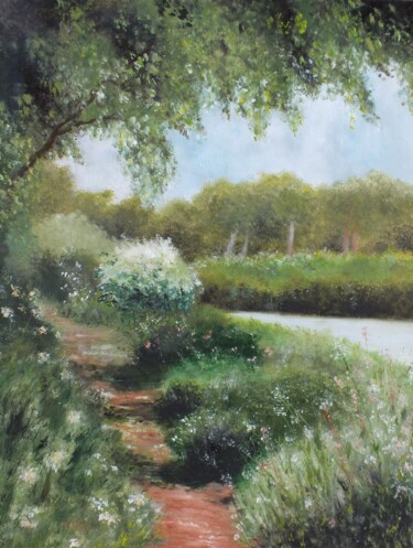 Painting titled "Le long du canal" by Martine Lacotte, Original Artwork