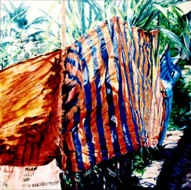 Peinture intitulée "Mayotte - jardin" par Martine Lafont, Œuvre d'art originale, Huile