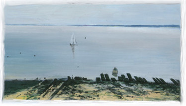 Pittura intitolato "Oléron - barque" da Martine Lafont, Opera d'arte originale, Olio