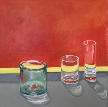 Painting titled "Verres" by Martine Lainé, Original Artwork, Oil Mounted on Wood Stretcher frame