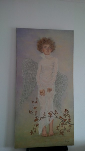 Painting titled "ange blanc" by Martine Langton, Original Artwork, Oil