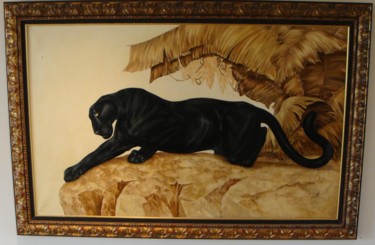 Painting titled "Panthère Noire" by Martine Langton, Original Artwork, Oil