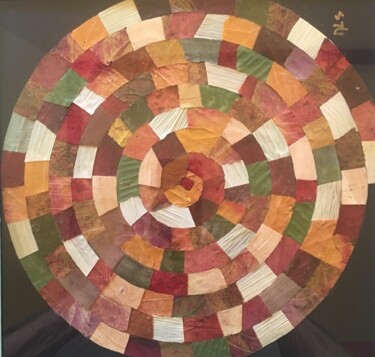Collagen mit dem Titel "spirale" von Martine Le Scoul, Original-Kunstwerk, Collagen Auf Holzplatte montiert