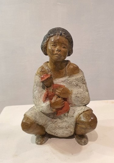 Sculpture intitulée "Petite Malgache "po…" par Martine Lee, Œuvre d'art originale, Bronze