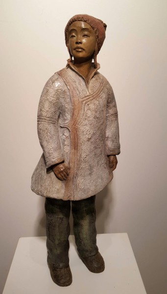 Skulptur mit dem Titel "Jeune Tibétain" von Martine Lee, Original-Kunstwerk, Bronze