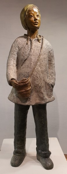 Sculpture titled "Jeune Tibétaine" by Martine Lee, Original Artwork, Bronze
