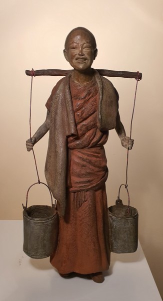 Sculpture titled "Jeune moine Tibétain" by Martine Lee, Original Artwork, Bronze