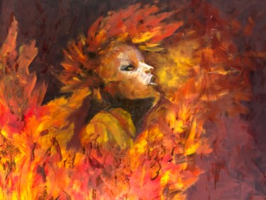 Pintura titulada "Le feu" por Martine Leonnov, Obra de arte original, Oleo