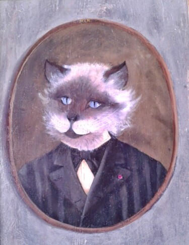 Painting titled "monsieur le chat" by Martine Lucie Ruppol, Original Artwork, Oil Mounted on artwork_cat.