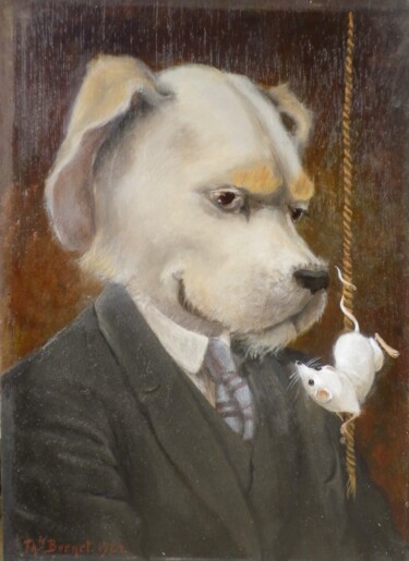 Painting titled "Chien goguenard" by Martine Lucie Ruppol, Original Artwork, Oil