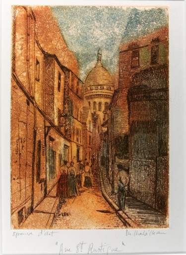 Printmaking titled "Rue St Rustique Cou…" by Martine Mabilleau, Original Artwork, Etching