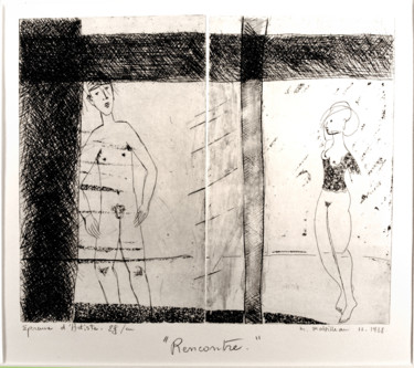 Estampas & grabados titulada "Rencontre" por Martine Mabilleau, Obra de arte original, Aguafuerte