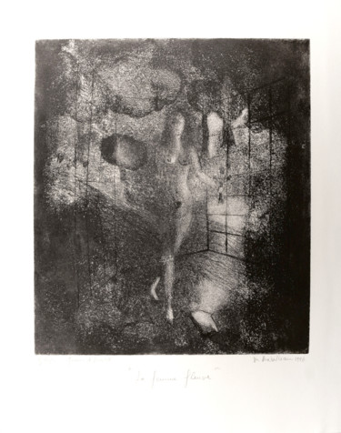 Printmaking titled "La Femme Fleuve" by Martine Mabilleau, Original Artwork, Etching