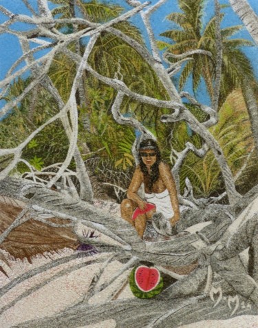 Pittura intitolato "Racines-d'atoll" da Martine Martre, Opera d'arte originale, Altro