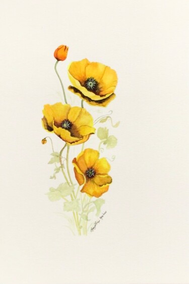 Dibujo titulada "Série fleurs2" por Martine Mazellier, Obra de arte original, Tinta Montado en Vidrio