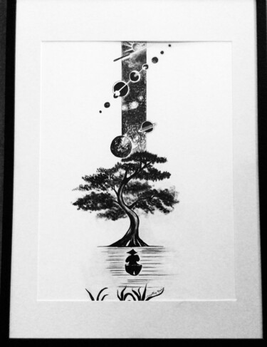 Dibujo titulada "Série encre 3" por Martine Mazellier, Obra de arte original, Tinta Montado en Vidrio