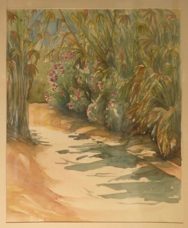 Peinture intitulée "chemin sous les lau…" par Martine Mengue Blanc, Œuvre d'art originale, Aquarelle