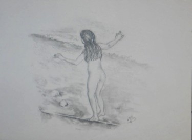 Dessin intitulée "jeu de plage" par Martine Mengue Blanc, Œuvre d'art originale, Crayon