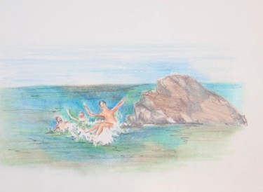 Dessin intitulée "les vacances" par Martine Mengue Blanc, Œuvre d'art originale, Pastel