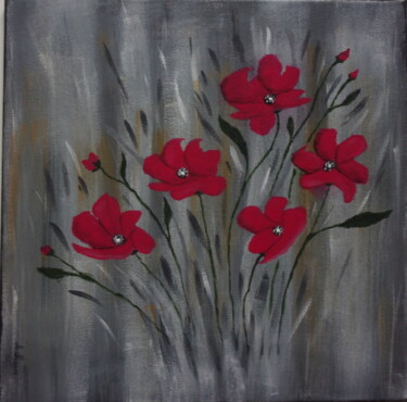 Malerei mit dem Titel "COQUELICOTS" von Martine Nexon, Original-Kunstwerk, Acryl Auf Keilrahmen aus Holz montiert