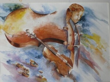 Peinture intitulée "la leçon de violon" par Martine Palhol, Œuvre d'art originale