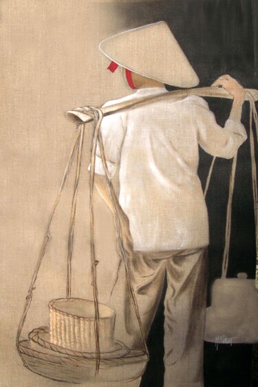 Ζωγραφική με τίτλο "Palanche au ruban r…" από Martine Petiot, Αυθεντικά έργα τέχνης, Ακρυλικό