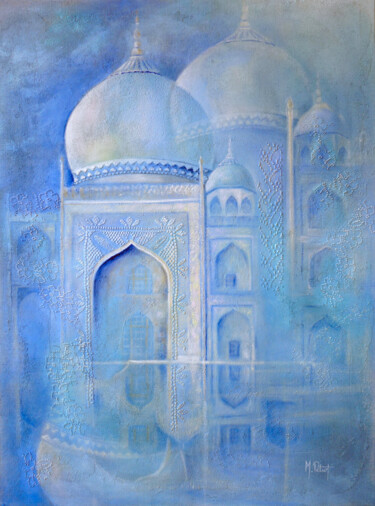 Pintura intitulada "Rêve de Taj Mahal 1" por Martine Petiot, Obras de arte originais, Óleo Montado em Armação em madeira