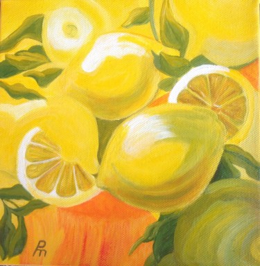 Painting titled "Mes citrons" by Martine Ragot, Original Artwork, Acrylic Mounted on Wood Stretcher frame
