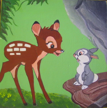 Painting titled "bambi" by Martine Ragot, Original Artwork, Acrylic Mounted on Wood Stretcher frame