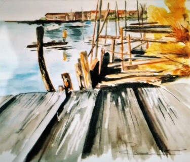 Painting titled "Tranquille" by Martine Romainville, Original Artwork, Watercolor