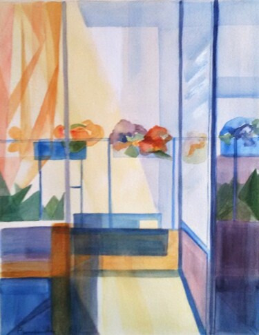 Schilderij getiteld "Le balcon" door Martine Romainville, Origineel Kunstwerk, Aquarel