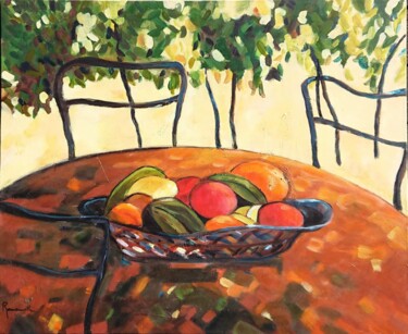 Painting titled "Fruits" by Martine Romainville, Original Artwork, Acrylic Mounted on Wood Stretcher frame