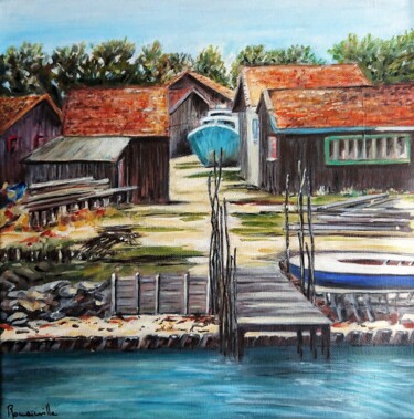 Pintura titulada "Village pêcheur" por Martine Romainville, Obra de arte original, Acrílico Montado en Bastidor de camilla d…