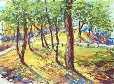 Peinture intitulée "Les pins" par Martine Romainville, Œuvre d'art originale, Pastel