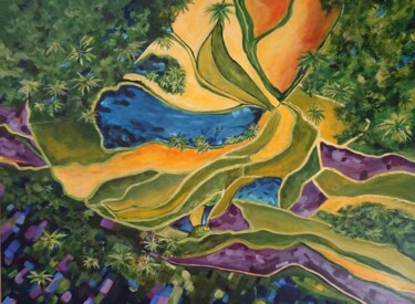 Painting titled "Rizières" by Martine Romainville, Original Artwork, Acrylic
