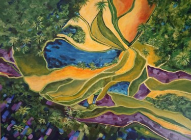 Peinture intitulée "Rizières" par Martine Romainville, Œuvre d'art originale, Acrylique