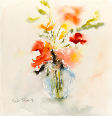 Peinture intitulée "bouquet orange N°3" par Martine Saint Ellier, Œuvre d'art originale, Aquarelle