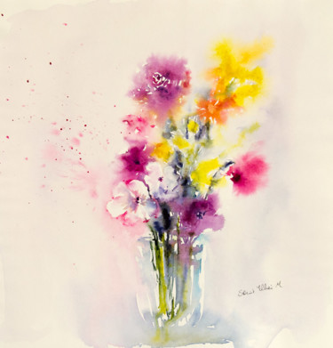 Painting titled "Bouquet rose" by Martine Saint Ellier, Original Artwork, Watercolor